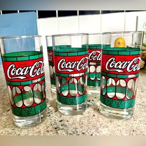 Vintage collectible German M. Kamenstein Coca Cola Tiffany style glasses x5